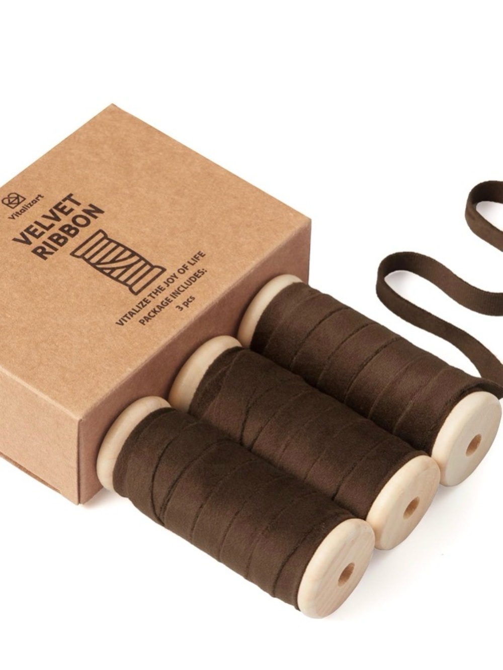 Velvet Ribbon Spool Set - Dark Brown